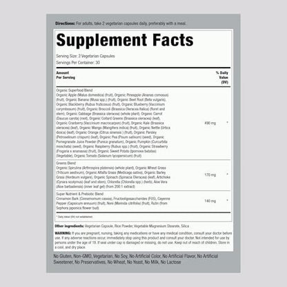 Piping Rock Fruits and Veggies Supplement | 60 Kapseln | Superfood Obst und Gemüse Vitamine | mit Präbiotikum-Mischung | Vegetarische Formel | Non-GMO, Glutenfrei