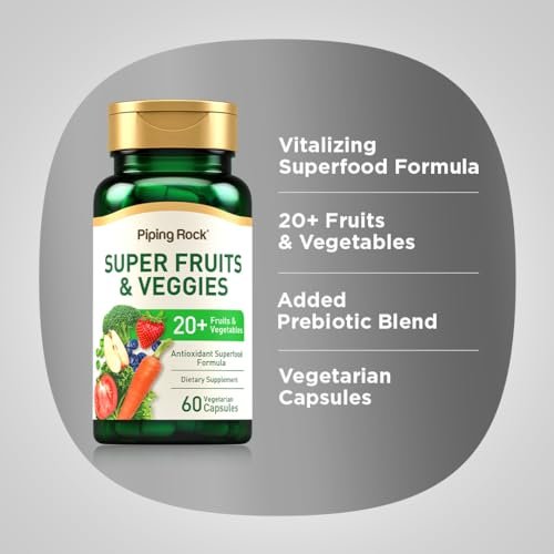 Piping Rock Fruits and Veggies Supplement | 60 Kapseln | Superfood Obst und Gemüse Vitamine | mit Präbiotikum-Mischung | Vegetarische Formel | Non-GMO, Glutenfrei