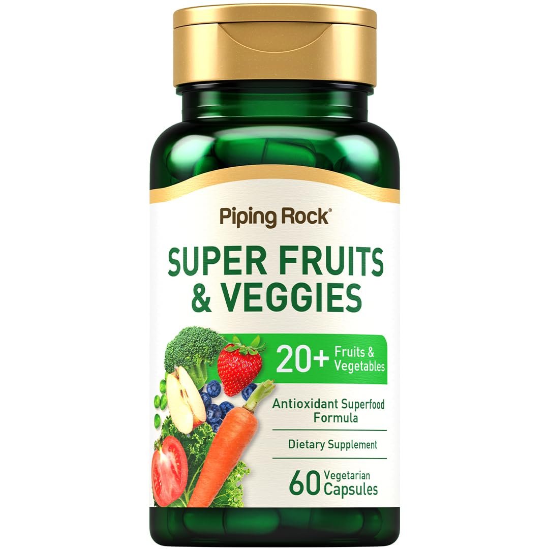 Piping Rock Fruits and Veggies Supplement | 60 Kapseln | Superfood Obst und Gemüse Vitamine | mit Präbiotikum-Mischung | Vegetarische Formel | Non-GMO, Glutenfrei