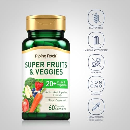 Piping Rock Fruits and Veggies Supplement | 60 Kapseln | Superfood Obst und Gemüse Vitamine | mit Präbiotikum-Mischung | Vegetarische Formel | Non-GMO, Glutenfrei