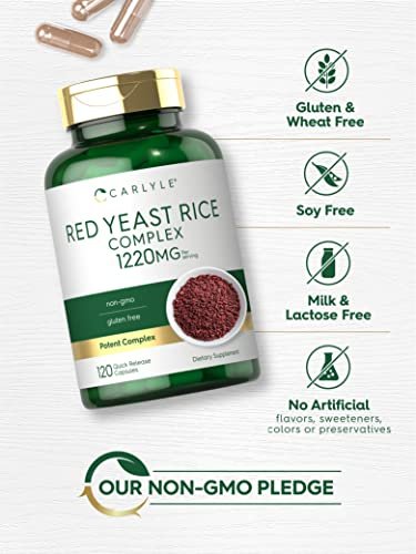 Carlyle Rotschimmelreis Komplex | 1220 mg | 120 Kapseln | mit Policosanol | Non-GMO & glutenfrei