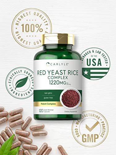 Carlyle Rotschimmelreis Komplex | 1220 mg | 120 Kapseln | mit Policosanol | Non-GMO & glutenfrei