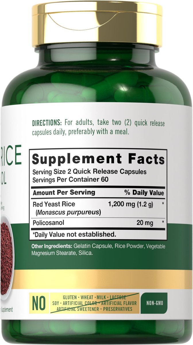 Carlyle Rotschimmelreis Komplex | 1220 mg | 120 Kapseln | mit Policosanol | Non-GMO & glutenfrei