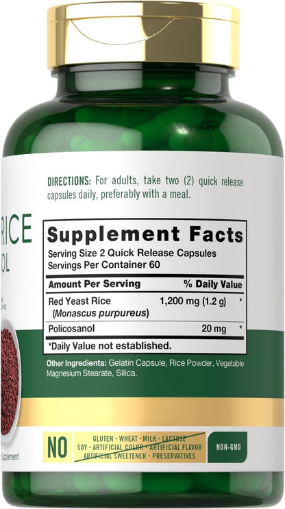 Carlyle Rotschimmelreis Komplex | 1220 mg | 120 Kapseln | mit Policosanol | Non-GMO & glutenfrei