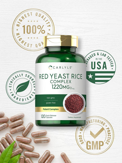Carlyle Rotschimmelreis Komplex | 1220 mg | 120 Kapseln | mit Policosanol | Non-GMO & glutenfrei
