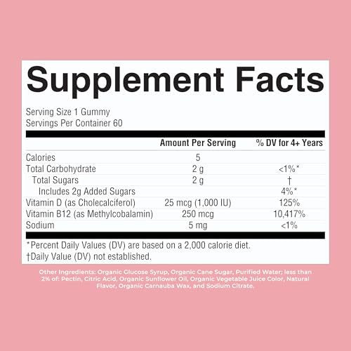 MARYRUTH'S Bio Vitamin D3 + B12 Gummies für Kinder ab 4 Jahren | Knochengesundheit | Immununterstützung | Energiestoffwechsel | Kognitive Funktion | Vegan | Non-GMO | Glutenfrei | 60 Portionen | 2 Monatsvorrat