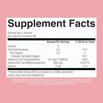 MARYRUTH'S Bio Vitamin D3 + B12 Gummies für Kinder ab 4 Jahren | Knochengesundheit | Immununterstützung | Energiestoffwechsel | Kognitive Funktion | Vegan | Non-GMO | Glutenfrei | 60 Portionen | 2 Monatsvorrat