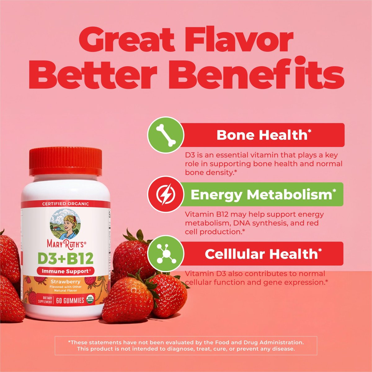 MARYRUTH'S Bio Vitamin D3 + B12 Gummies für Kinder ab 4 Jahren | Knochengesundheit | Immununterstützung | Energiestoffwechsel | Kognitive Funktion | Vegan | Non-GMO | Glutenfrei | 60 Portionen | 2 Monatsvorrat