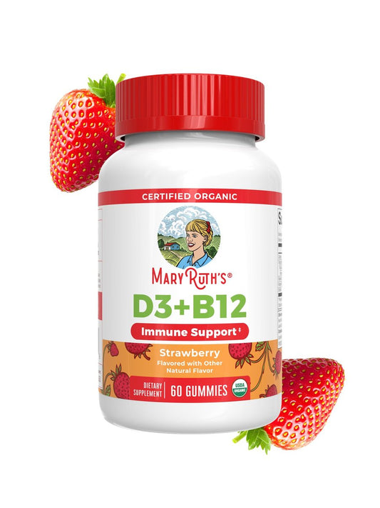 MARYRUTH'S Bio Vitamin D3 + B12 Gummies für Kinder ab 4 Jahren | Knochengesundheit | Immununterstützung | Energiestoffwechsel | Kognitive Funktion | Vegan | Non-GMO | Glutenfrei | 60 Portionen | 2 Monatsvorrat