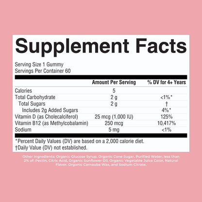 MARYRUTH'S Bio Vitamin D3 + B12 Gummies für Kinder ab 4 Jahren | Knochengesundheit | Immununterstützung | Energiestoffwechsel | Kognitive Funktion | Vegan | Non-GMO | Glutenfrei | 60 Portionen | 2 Monatsvorrat