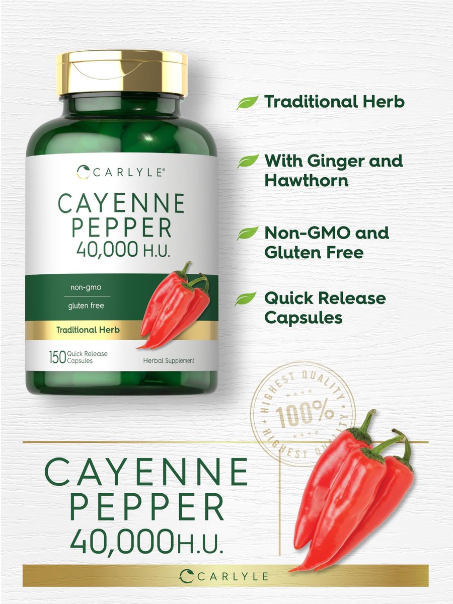 Carlyle Cayenne Pfeffer Kapseln | 40.000 HU | Nicht-GVO & Glutenfrei | 150 Kapseln