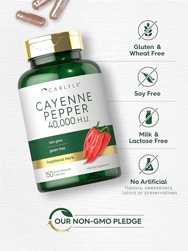 Carlyle Cayenne Pfeffer Kapseln | 40.000 HU | Nicht-GVO & Glutenfrei | 150 Kapseln