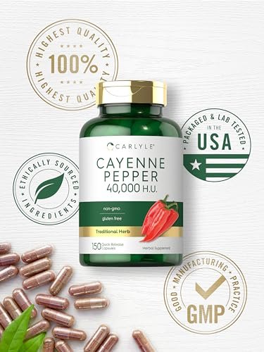 Carlyle Cayenne Pfeffer Kapseln | 40.000 HU | Nicht-GVO & Glutenfrei | 150 Kapseln