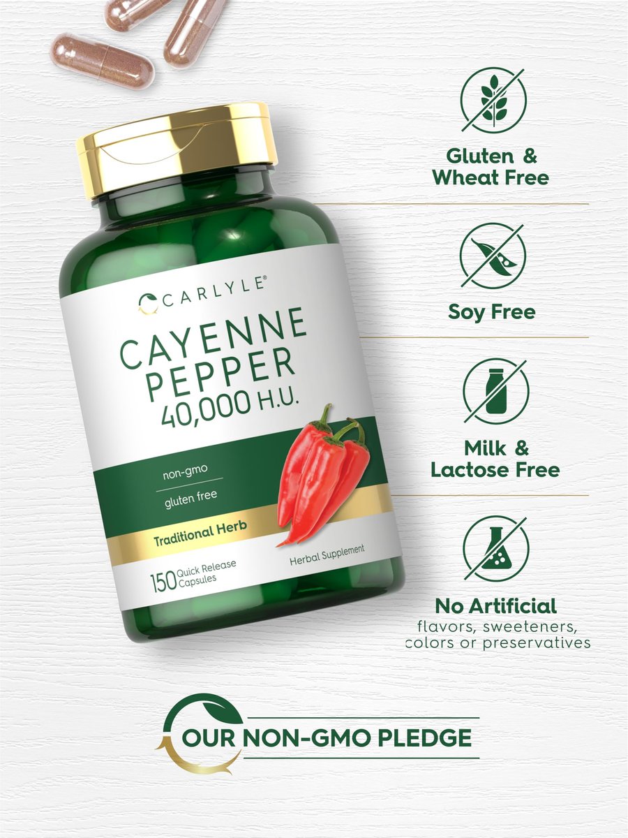Carlyle Cayenne Pfeffer Kapseln | 40.000 HU | Nicht-GVO & Glutenfrei | 150 Kapseln
