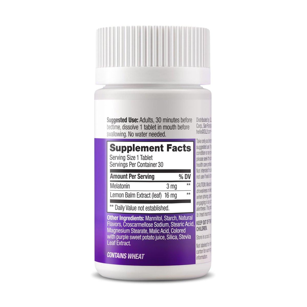OLLY Sleep Fast Dissolves – 3 mg Melatonin mit Zitronenmelisse, Erdbeergeschmack, 30 Tagesvorrat – 30 Stück