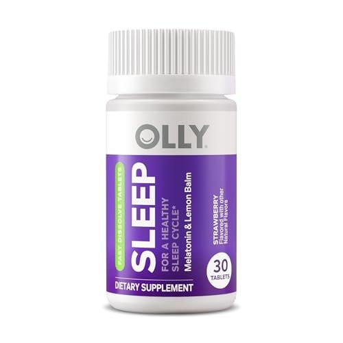 OLLY Sleep Fast Dissolves – 3 mg Melatonin mit Zitronenmelisse, Erdbeergeschmack, 30 Tagesvorrat – 30 Stück