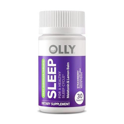 OLLY Sleep Fast Dissolves – 3 mg Melatonin mit Zitronenmelisse, Erdbeergeschmack, 30 Tagesvorrat – 30 Stück