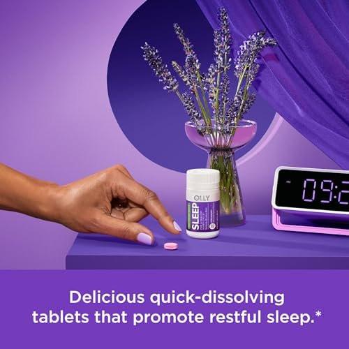 OLLY Sleep Fast Dissolves – 3 mg Melatonin mit Zitronenmelisse, Erdbeergeschmack, 30 Tagesvorrat – 30 Stück