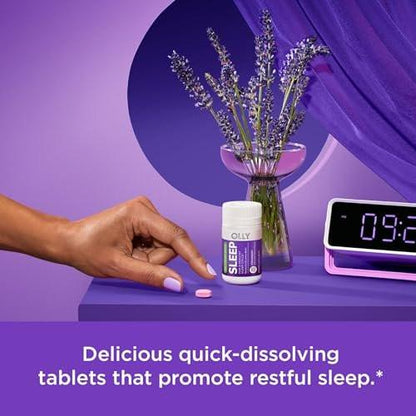 OLLY Sleep Fast Dissolves – 3 mg Melatonin mit Zitronenmelisse, Erdbeergeschmack, 30 Tagesvorrat – 30 Stück