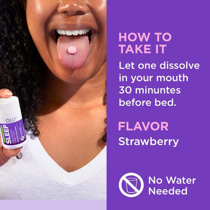 OLLY Sleep Fast Dissolves – 3 mg Melatonin mit Zitronenmelisse, Erdbeergeschmack, 30 Tagesvorrat – 30 Stück