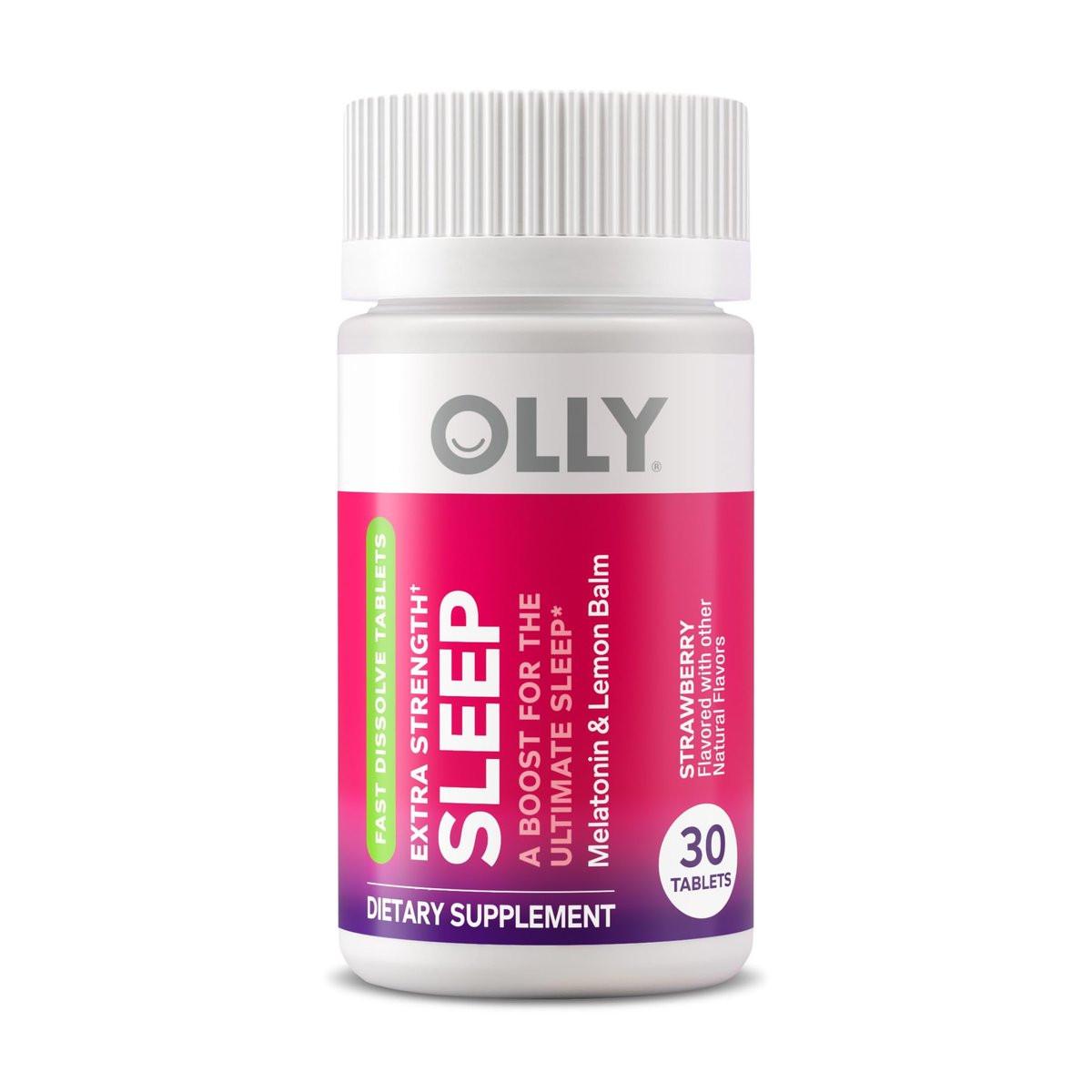 OLLY Extra Stark Schlafpastillen zum Schnellauflösen, 5 mg Melatonin, vegan, Erdbeer - 30 Stück