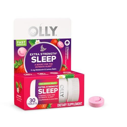 OLLY Extra Stark Schlafpastillen zum Schnellauflösen, 5 mg Melatonin, vegan, Erdbeer - 30 Stück