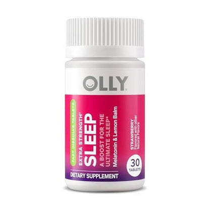 OLLY Extra Stark Schlafpastillen zum Schnellauflösen, 5 mg Melatonin, vegan, Erdbeer - 30 Stück