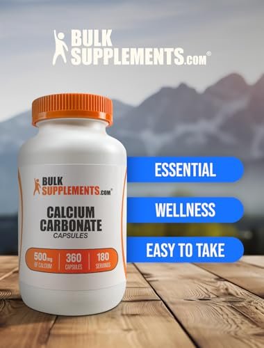 BulkSupplements.com Calcium Carbonate Kapseln – Calciumcarbonat Ergänzung, 500 mg pro Portion, glutenfrei, 360 Kapseln (1 Packung)