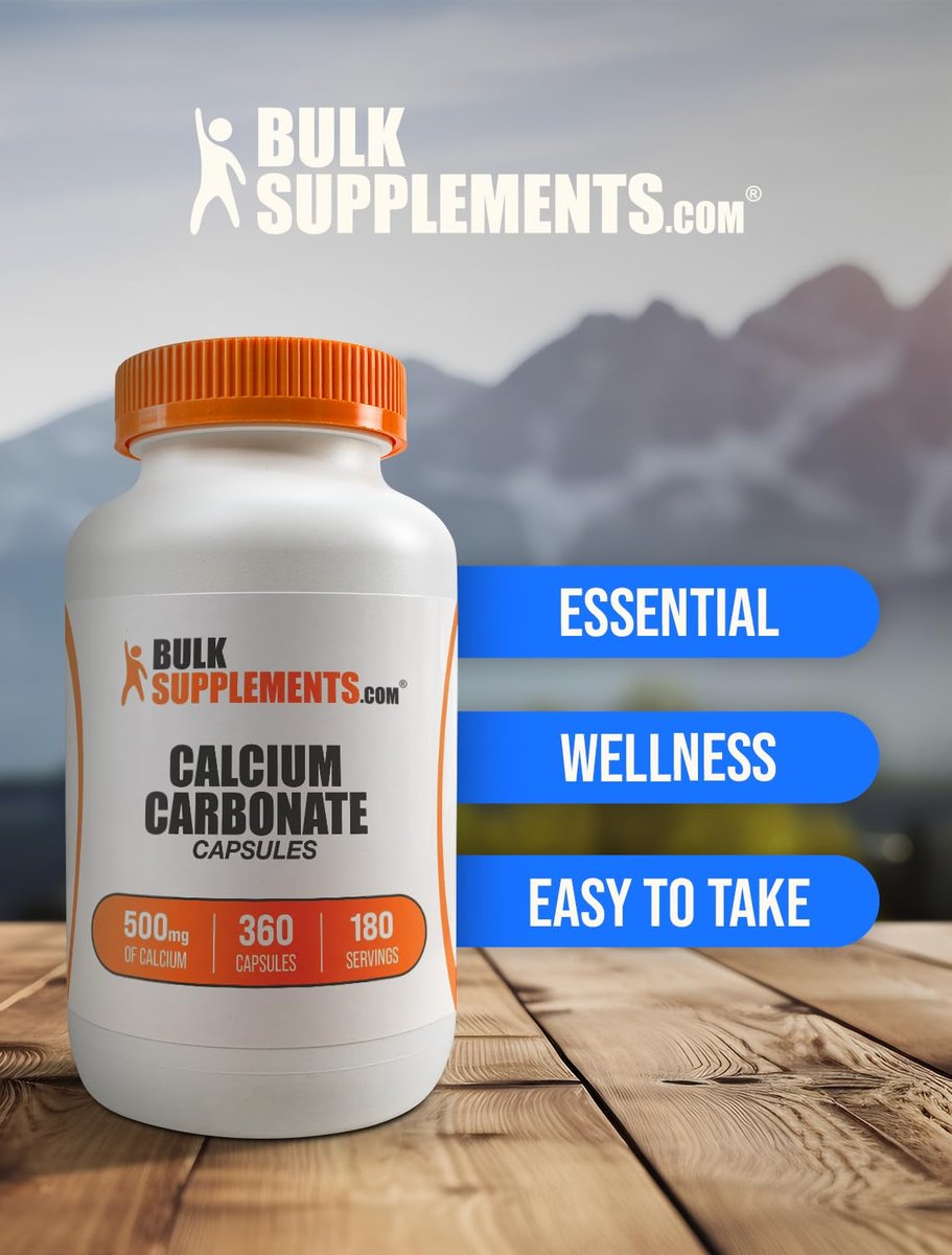 BulkSupplements.com Calcium Carbonate Kapseln – Calciumcarbonat Ergänzung, 500 mg pro Portion, glutenfrei, 360 Kapseln (1 Packung)
