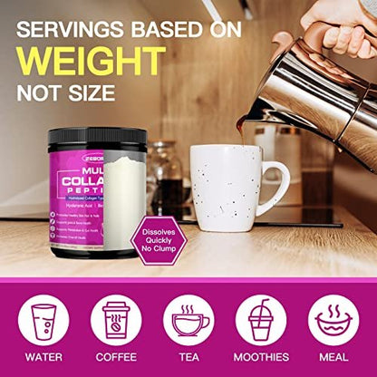 ZEBORA Multi-Collagen-Peptide-Pulver – Hydrolysiertes Kollagen Typ I, II, III, V, X mit Hyaluronsäure, Biotin, Vitamin C – Unterstützt Haut, Haare, Nägel, Gelenke – Ohne Geschmack, Keto-freundlich, 35 Portionen