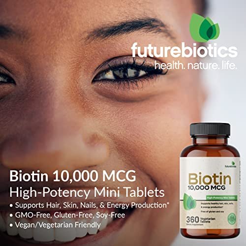 Futurebiotics Biotin 10.000 MCG Hochdosiert – 180 Vegetarische Tabletten für Gesundes Haar, Haut & Nägel & Energieproduktion – Non-GMO