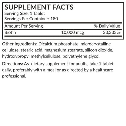 Futurebiotics Biotin 10.000 MCG Hochdosiert – 180 Vegetarische Tabletten für Gesundes Haar, Haut & Nägel & Energieproduktion – Non-GMO