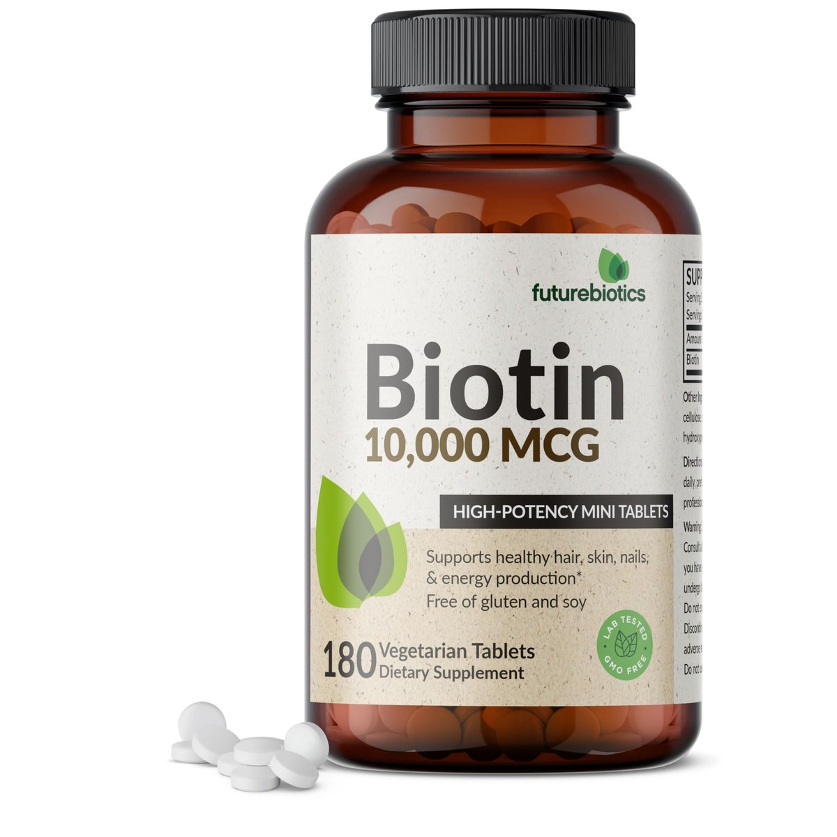 Futurebiotics Biotin 10.000 MCG Hochdosiert – 180 Vegetarische Tabletten für Gesundes Haar, Haut & Nägel & Energieproduktion – Non-GMO