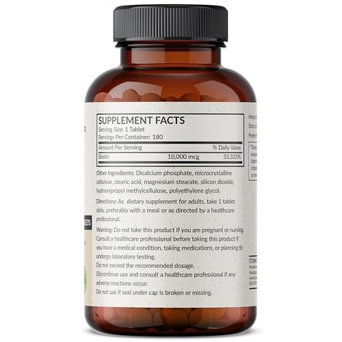 Futurebiotics Biotin 10.000 MCG Hochdosiert – 180 Vegetarische Tabletten für Gesundes Haar, Haut & Nägel & Energieproduktion – Non-GMO