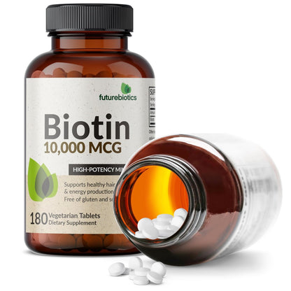 Futurebiotics Biotin 10.000 MCG Hochdosiert – 180 Vegetarische Tabletten für Gesundes Haar, Haut & Nägel & Energieproduktion – Non-GMO