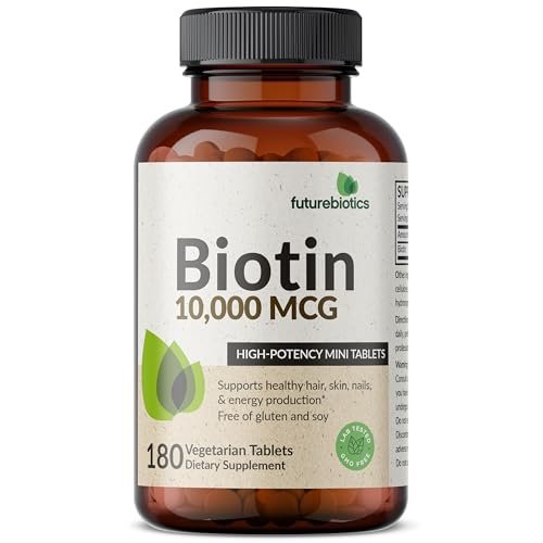 Futurebiotics Biotin 10.000 MCG Hochdosiert – 180 Vegetarische Tabletten für Gesundes Haar, Haut & Nägel & Energieproduktion – Non-GMO