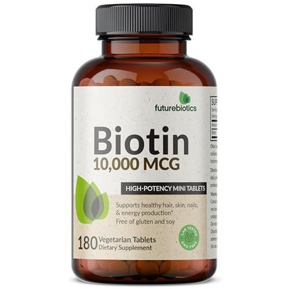 Futurebiotics Biotin 10.000 MCG Hochdosiert – 180 Vegetarische Tabletten für Gesundes Haar, Haut & Nägel & Energieproduktion – Non-GMO