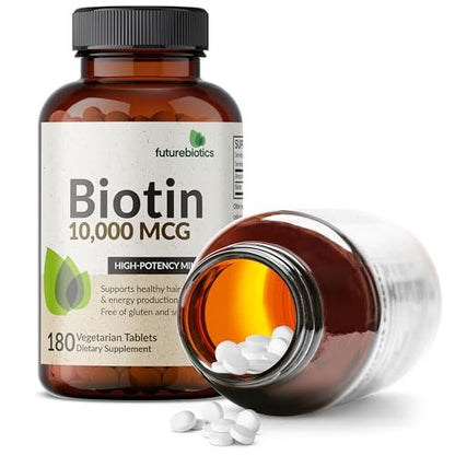 Futurebiotics Biotin 10.000 MCG Hochdosiert – 180 Vegetarische Tabletten für Gesundes Haar, Haut & Nägel & Energieproduktion – Non-GMO