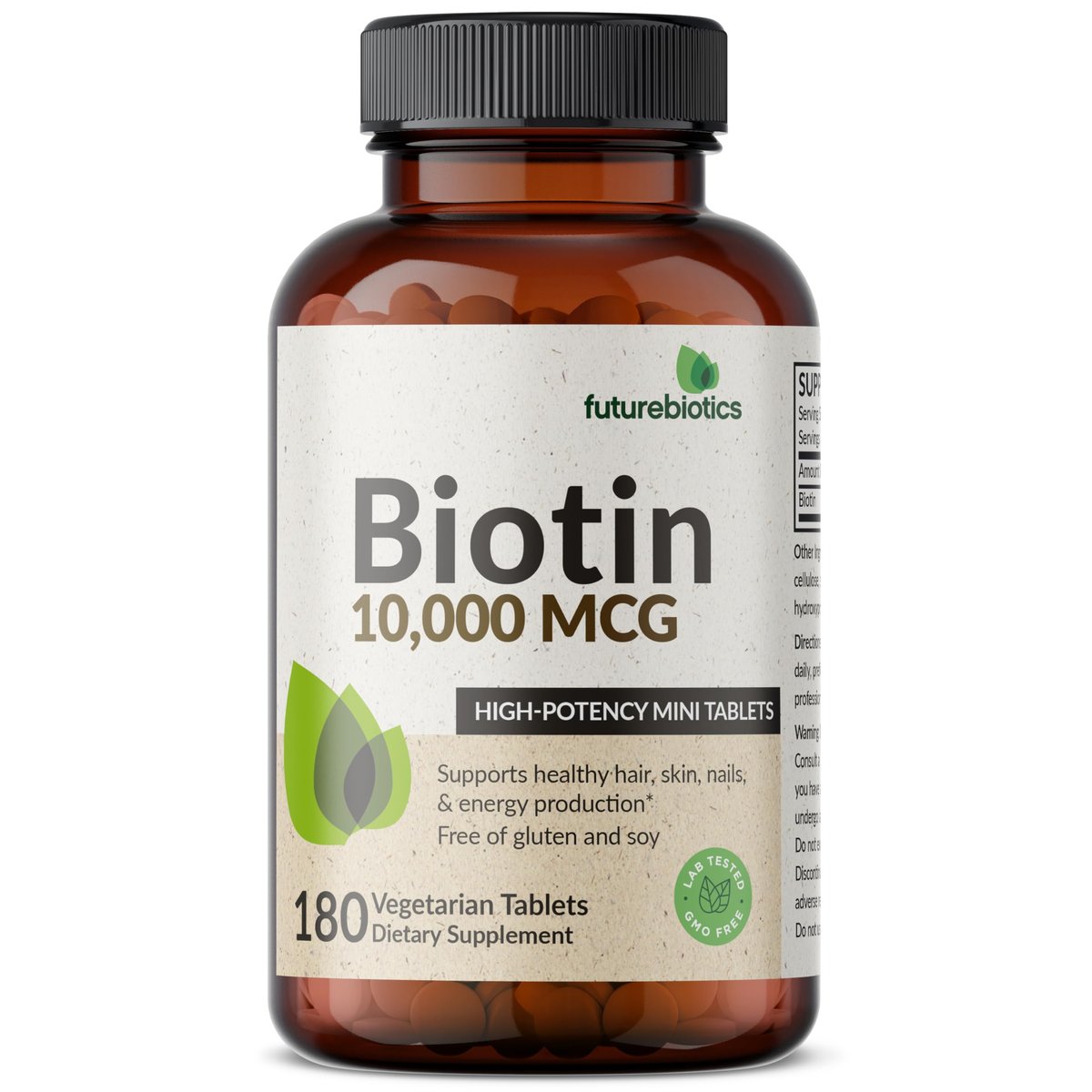 Futurebiotics Biotin 10.000 MCG Hochdosiert – 180 Vegetarische Tabletten für Gesundes Haar, Haut & Nägel & Energieproduktion – Non-GMO