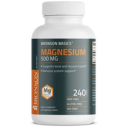 Bronson Magnesium 500 mg – 240 vegane Tabletten für Knochen-, Muskel- und Nervengesundheit, Nicht-GMO