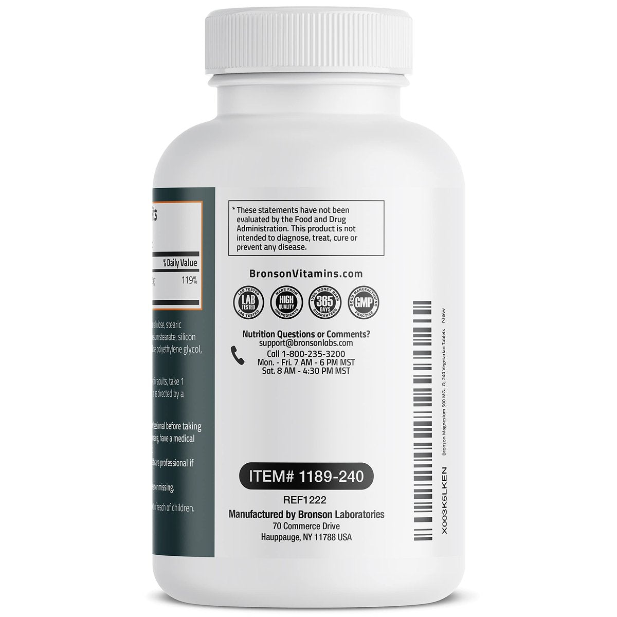 Bronson Magnesium 500 mg – 240 vegane Tabletten für Knochen-, Muskel- und Nervengesundheit, Nicht-GMO