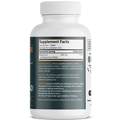 Bronson Magnesium 500 mg – 240 vegane Tabletten für Knochen-, Muskel- und Nervengesundheit, Nicht-GMO