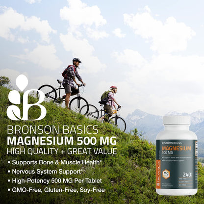 Bronson Magnesium 500 mg – 240 vegane Tabletten für Knochen-, Muskel- und Nervengesundheit, Nicht-GMO