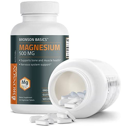 Bronson Magnesium 500 mg – 240 vegane Tabletten für Knochen-, Muskel- und Nervengesundheit, Nicht-GMO