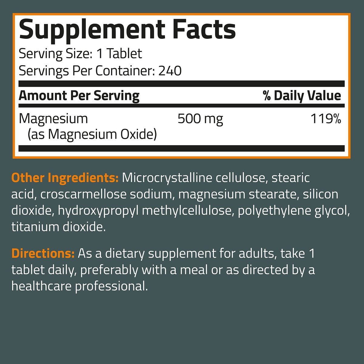 Bronson Magnesium 500 mg – 240 vegane Tabletten für Knochen-, Muskel- und Nervengesundheit, Nicht-GMO