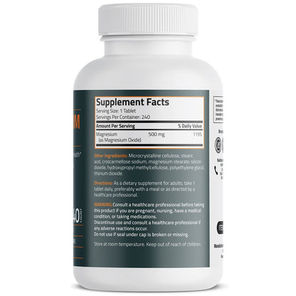 Bronson Magnesium 500 mg – 240 vegane Tabletten für Knochen-, Muskel- und Nervengesundheit, Nicht-GMO