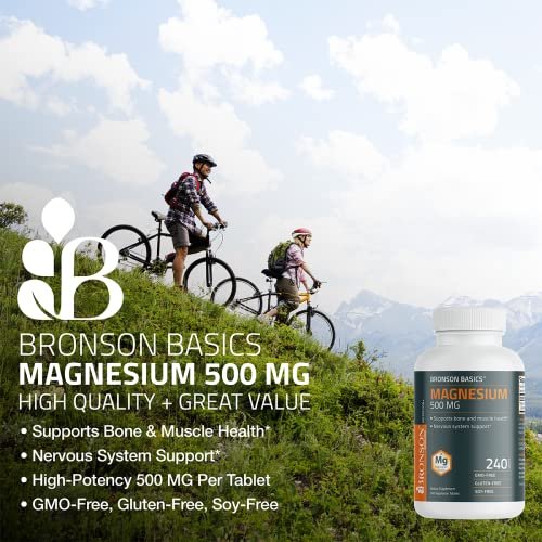 Bronson Magnesium 500 mg – 240 vegane Tabletten für Knochen-, Muskel- und Nervengesundheit, Nicht-GMO
