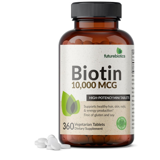 Futurebiotics Biotin 10.000 MCG Hochdosiert – 360 vegane Tabletten für gesundes Haar, Haut & Nägel & Energieproduktion, Non-GMO
