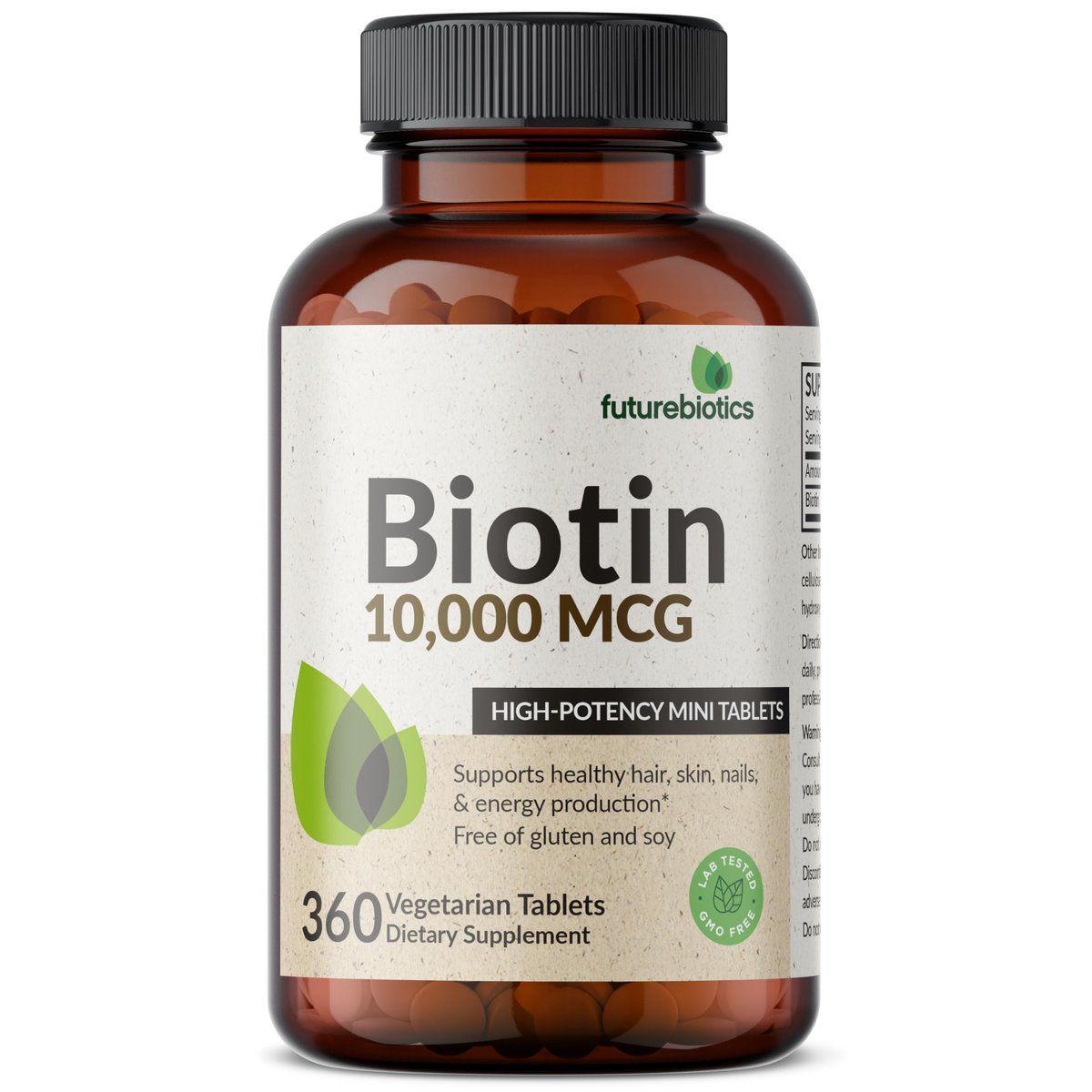 Futurebiotics Biotin 10.000 MCG Hochdosiert – 360 vegane Tabletten für gesundes Haar, Haut & Nägel & Energieproduktion, Non-GMO