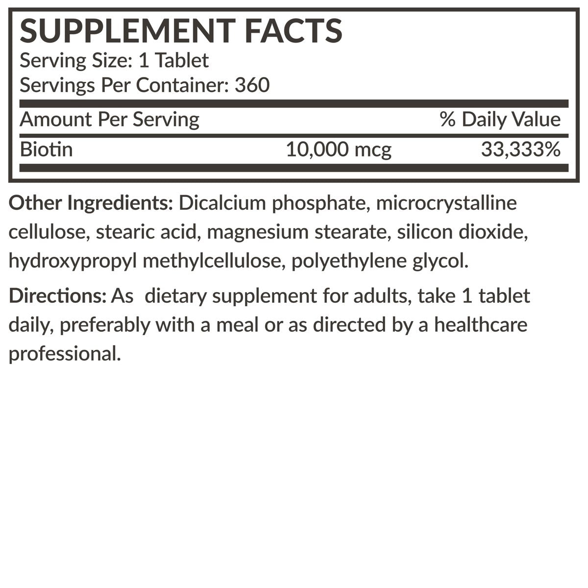Futurebiotics Biotin 10.000 MCG Hochdosiert – 360 vegane Tabletten für gesundes Haar, Haut & Nägel & Energieproduktion, Non-GMO